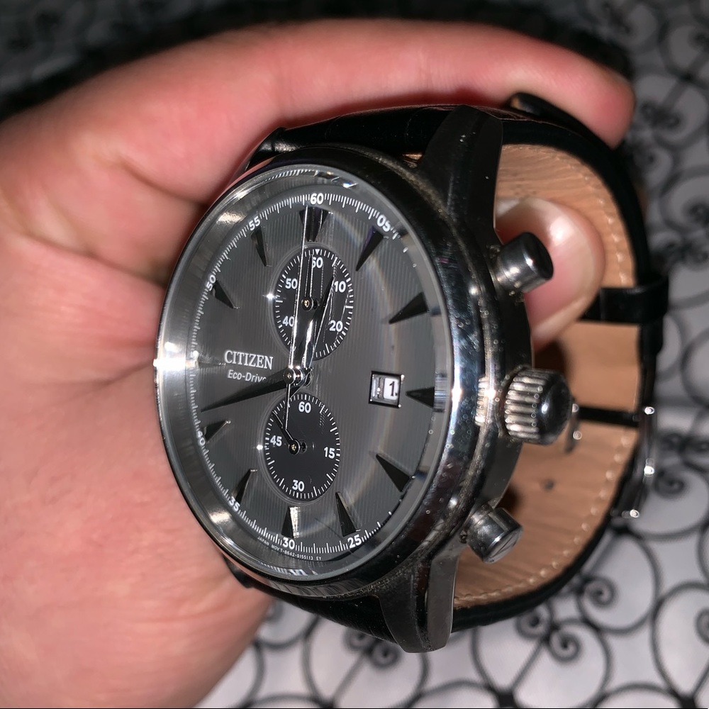 Citizen eco drive watch 43 mm black leather strap